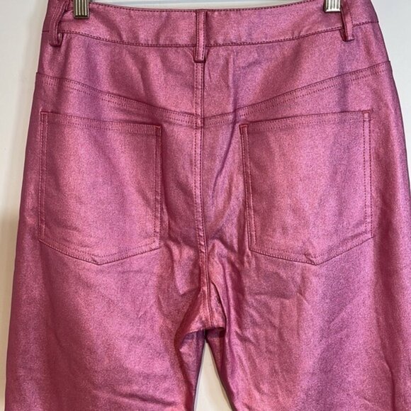 Anthropologie  Avec Les Filles Anja Metallic Stretch Pants SZ 28 Barbie pink - Picture 5 of 6